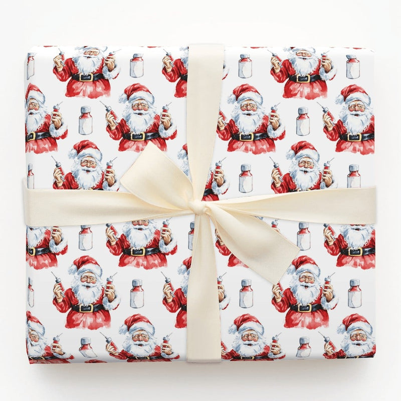 Nurse Doctor Christmas Gift Wrap, Humorous Syringe Santa Wrapping Paper, Medical Holiday Wrapping Paper, Healthcare Worker Present