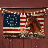 Horse American Flag House Flag | 250 Years Strong 1776-2026 | Double-Sided Polyester | Patriotic Farmhouse Decor Gift
