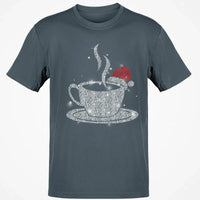 Sparkling Santa Hat Coffee Cup Tee, Love Coffee Graphic T-Shirt, Christmas Coffee Lover Shirt, Winter Holiday Season Graphic Tee