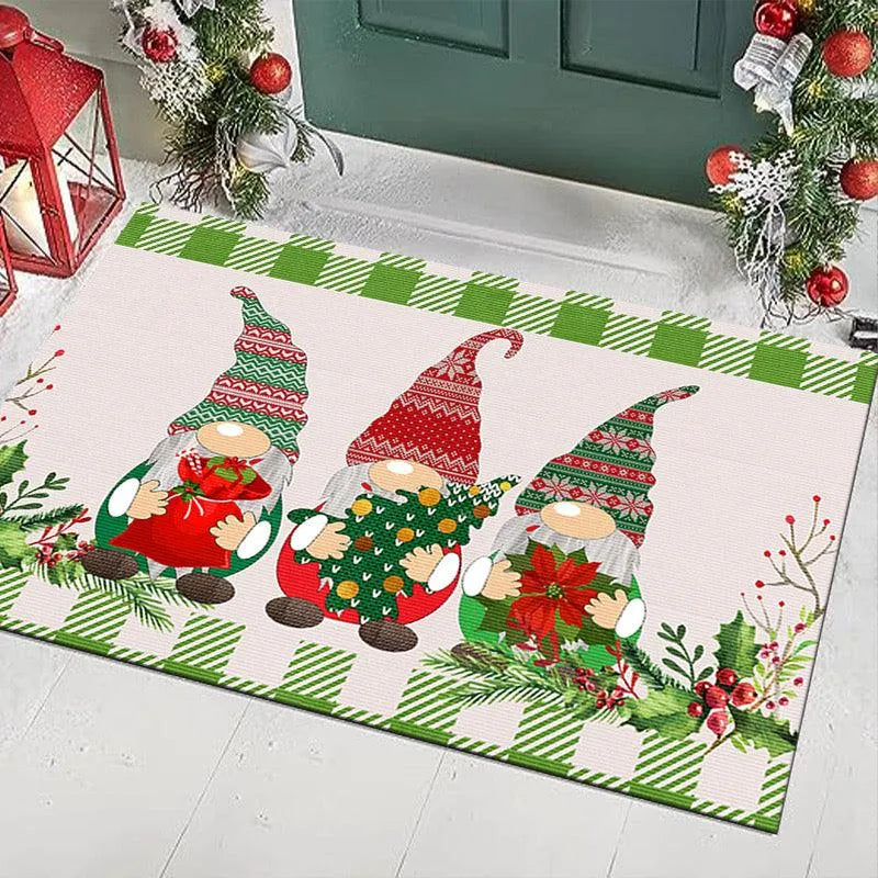 Holiday Gnome Kitchen Floor Mat, Christmas Gnome Area Rug, Festive Winter Living Room Rug, Non-Slip Washable Bedroom Accent Rug Carpet