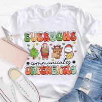 Festive Lights Neurodiversity Tee, Everyone Communicates Differently Christmas Shirt, SPED Teacher Holiday T-Shirt, ASL Xmas Present
