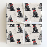 Vintage Dog Holiday Gift Wrap, Black Labrador Christmas Wrapping Paper, Retro Lab Pine Tree Wrapping Paper, Pet Lover Gift Wrapping Paper