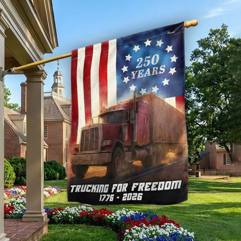 Trucker Garden Flag 250 Years | American Patriotic Semi Truck Design | Double-Sided Polyester | Outdoor Yard Decor Gift for Truckers