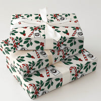 Candy Cane Holly Gift Wrap, Bulldog Mascot Christmas Wrapping Paper, Holiday Sports Fan Paper, Winter Mascot Gift Wrapping Paper Roll
