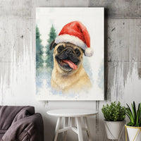 Santa Hat Pug Dog Poster, Christmas Pug Wall Art Printable, Watercolor Holiday Puppy Print Digital Download, Festive Pet Lover Present