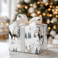 Winter Forest Holiday Gift Wrap, Watercolor Moose Christmas Wrapping Paper, Rustic Wildlife Wrapping Paper, Snowy Nature Gift Wrapping Paper