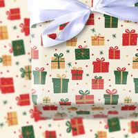 Red Green Gold Holiday Gift Wrap, Christmas Gift Box Wrapping Paper, Festive Present Pattern Wrapping Paper, Winter Holiday Gift Wrap Roll