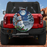 Moonlight Winter Scene Tire Cover, Christmas Snowman Spare Tire Cover, Xmas Holiday Spare Tire Cover, Festive SUV Jeep RV Owner Present