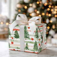Striped Pine Tree Gift Wrap, Watercolor Christmas Tree Wrapping Paper, Red Green Holiday Wrapping Paper, Festive Winter Present Gift Wrap