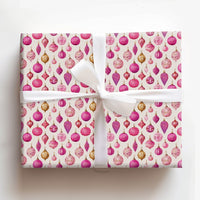 Watercolor Ornament Gift Wrap, Pink and Gold Christmas Wrapping Paper, Holiday Baubles Wrapping Paper, Xmas Gift Wrap, Festive Present Paper