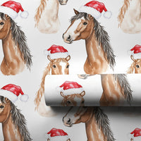 Equestrian Santa Hat Gift Wrap, Horse Christmas Wrapping Paper, Watercolor Horse Wrapping Paper, Holiday Horse Gift Wrapping Paper