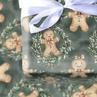 Watercolor Cookie Holiday Wrapping Paper, Gingerbread Girl Christmas Wrapping Paper, Winter Wreath Gift Wrap Roll, Adorable Festive Xmas Paper