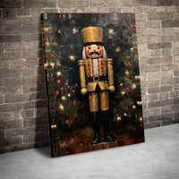 Impressionist Christmas Soldier Canvas, Gold Nutcracker Canvas Wall Art, Holiday Seasonal Wall Art, Festive Winter Home Decor Canvas Print