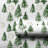 Pine Tree Holiday Gift Wrap, Volleyball Christmas Wrapping Paper, Winter Sports Volleyball Wrapping Paper Roll, Coach Present Paper Wrap