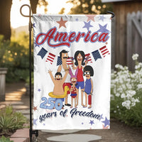 Patriotic Cartoon Family Garden Flag | 250 Years of Freedom Design | Double Sided Premium Polyester | 4th of July Fan Gift & Yard Decor