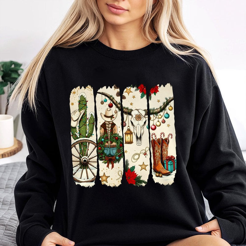 Western Holiday Sweatshirt, Cowgirl Christmas Sweatshirt, Cowboy Boots Xmas Sweatshirt, Festive Country Crewneck, Holiday Present for Her