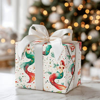 Coastal Holiday Mermaid Gift Wrap, Christmas Mermaid Wrapping Paper, Watercolor Mermaid Present Paper, Nautical Xmas Gift Wrap