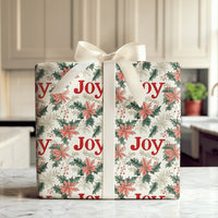 Botanical Holly Holiday Gift Wrap, Joy Poinsettia Christmas Wrapping Paper, Floral Christmas Wrapping Paper, Festive Present Packaging