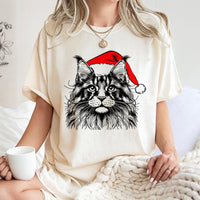 Santa Hat Cat Graphic Tee, Maine Coon Cat Christmas Shirt, Humorous Kitten Holiday T-Shirt, Adorable Pet Lover Xmas Shirt, Cat Mom Winter Present Tee