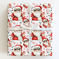 Humorous Christmas Gift Wrap, Cool Santa Poker Wrapping Paper, Sunglasses Santa Present Paper, Gambler Holiday Gift Wrap, Card Suit Xmas Paper