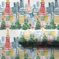 Red Tokyo Tower Holiday Gift Wrap, Tokyo Christmas Wrapping Paper, Watercolor Cityscape Gift Wrap Roll, Japan Travel Xmas Wrapping Paper