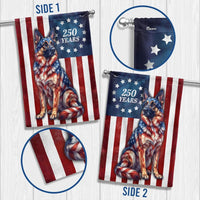 German Shepherd Betsy Ross Garden Flag | 250 Years Patriotic Dog Design | Double-Sided UV-Resistant Polyester | American History Decor