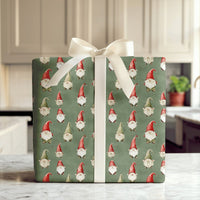 Dark Green Christmas Gift Wrap Roll, Scandinavian Gnome Wrapping Paper, Adorable Nisse Holiday Present Paper