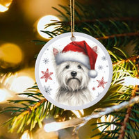 West Highland Terrier Santa Hat Ornament, Westie Christmas Ornament, Adorable Dog Ceramic Tree Ornament, Festive Holiday Decor, Dog Lover Present