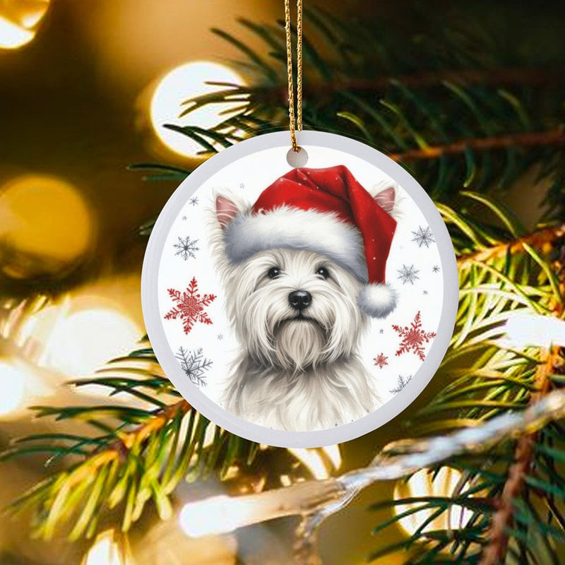 West Highland Terrier Santa Hat Ornament, Westie Christmas Ornament, Adorable Dog Ceramic Tree Ornament, Festive Holiday Decor, Dog Lover Present