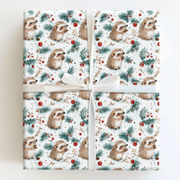 Woodland Holiday Wrapping Paper, Hedgehog Christmas Wrapping Paper, Watercolor Animal Gift Wrap, Winter Pine Festive Wrapping Paper