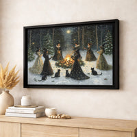 Snowy Forest Bonfire Canvas Art, Witches Coven Yule Canvas Print, Gothic Witchy Wall Art, Pagan Winter Canvas Decor, Witchy Christmas Present