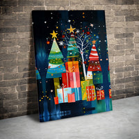 Colorful Holiday Gift Boxes Art, Abstract Christmas Tree Wall Art Print, Canvas Art Digital Download, Festive Holiday Home Decor Present