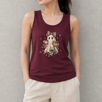 Comfy Ghost with Gingerbread Tank, Christmas Ghost Tank Top, Creepmas Ghost Graphic Tank, Vintage Holiday Sleeveless Tee, Christmas Present