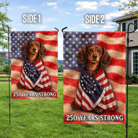 Dachshund Garden Flag Patriotic American 250 Years Strong | Double-Sided Premium Polyester | Outdoor Yard Decor for Dog Lovers