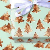 Rustic Pine Tree Gift Wrap Roll, Watercolor Christmas Tree Wrapping Paper, Mint Green Holiday Present Paper, Minimalist Winter Gift Wrapping