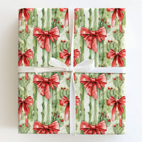 Watercolor Desert Cactus Gift Wrap, Southwestern Christmas Wrapping Paper, Holiday Red Bow Wrapping Paper, Festive Country Present Wrap