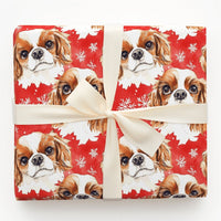 Festive Watercolor Dog Holiday Gift Wrap, Cavalier King Charles Spaniel Christmas Wrapping Paper, Winter Snowflake Puppy Present Wrap