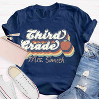 Personalized Grade And Name Retro 3rd Grade Teacher Shirt