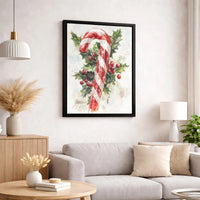 Holly Berries Christmas Wall Decor, Candy Cane Watercolor Wall Art Print, Holiday Season Canvas Art Print, Xmas Canvas Digital Download