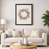 Botanical Holiday Canvas Art, Watercolor Red Berry Wreath Canvas Print, Christmas Wreath Wall Decor, Festive Winter Canvas, Seasonal Present