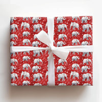 Red Snowy Holiday Gift Wrap, Watercolor Elephant Christmas Wrapping Paper, Adorable Winter Animal Wrapping Paper, Festive Holiday Present Wrap