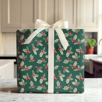 Dark Green Botanical Berry Gift Wrap, Christmas Holly Wrapping Paper, Traditional Winter Wrapping Paper, Festive Holiday Gift Wrap Roll