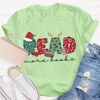 Bookish Holiday Shirt, Read More Books Christmas Teacher T-Shirt, Literary Book Lover Christmas Graphic Tee, Reader Teacher Present