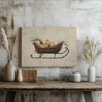 Vintage Holiday Gift Box Canvas Wall Art, Rustic Christmas Sleigh Canvas Print, Winter Farmhouse Canvas Decor, Seasonal Wall Hanging