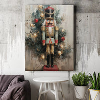 Christmas Tree Wall Art Canvas, Nutcracker Soldier Canvas Print, Impressionist Holiday Canvas Art, Festive Winter Wall Decor, Xmas Home Present