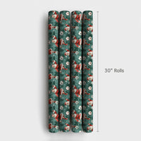 Sports Santa Holiday Gift Wrap Roll, Soccer Santa Christmas Wrapping Paper, Football Player Present Paper, Athletic Kid Gift Wrap