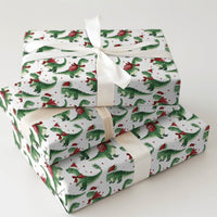 Santa Hat Dino Gift Wrap, Christmas Dinosaur Wrapping Paper, Watercolor Holiday Wrapping Paper, Festive Kids Present Wrap, Xmas Gift Wrap