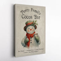 Vintage Snowman Christmas Wall Art, Personalized Hot Cocoa Bar Poster, Custom Family Holiday Sign Art Print, Digital Download