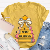 Custom Holiday Teacher T-Shirt, Personalized Christmas Tree Grade Shirt, Festive School Season Graphic Tee, Winter Educator Present