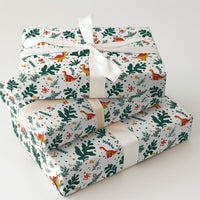 Festive Orange Dino Gift Wrap, Christmas Holly Dinosaur Wrapping Paper, Botanical Holiday Dinosaur Wrapping Paper, Adorable Kids Gift Wrap Roll